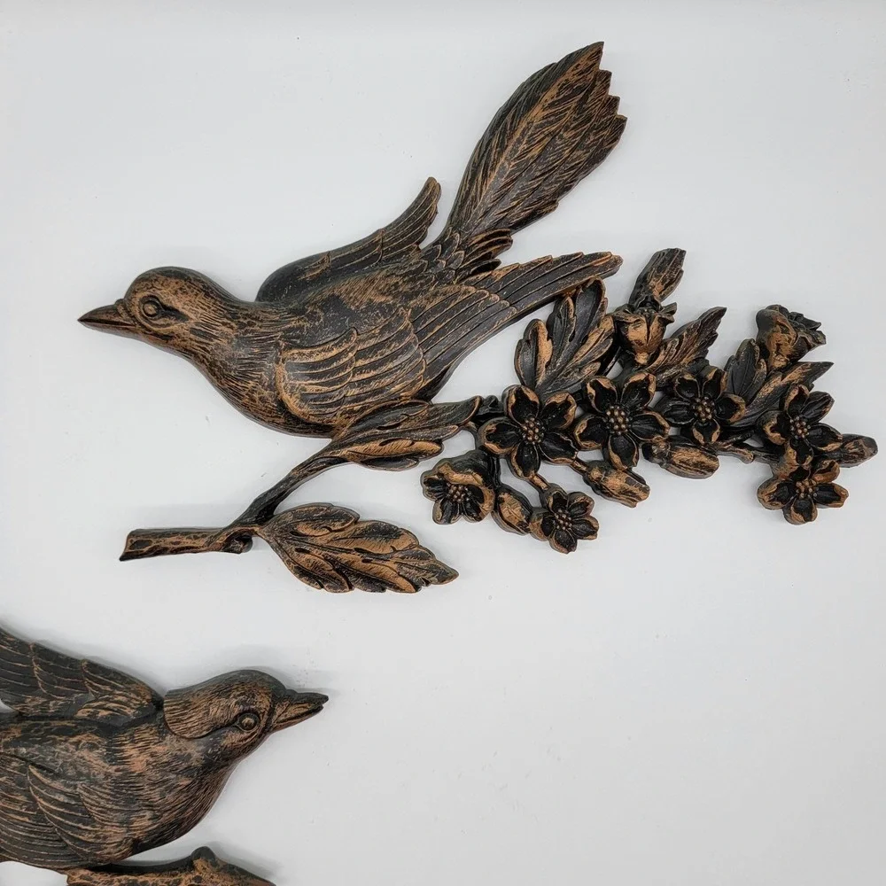 VTG Dart Industries Wall Hanging Bird Dogwood Decoration 2 pc COPPER CRAFT 1967